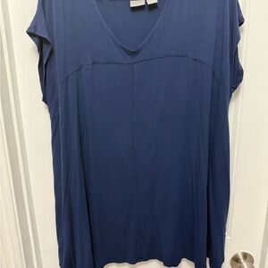 Kenar Womens Blue Short Sleeve Top Size 2X Scoop Neck (24-24)